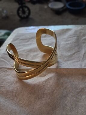 Gold Open Cuff Bracelet for Women - Polished Gold-Tone Crossed Bands
